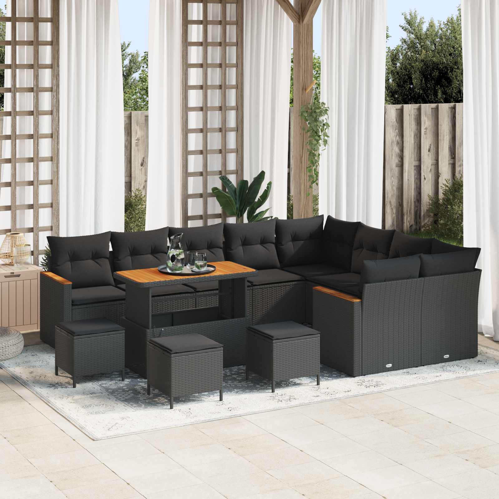 Conjunto de sofás de jardim 12 pcs Rattan sintético bege