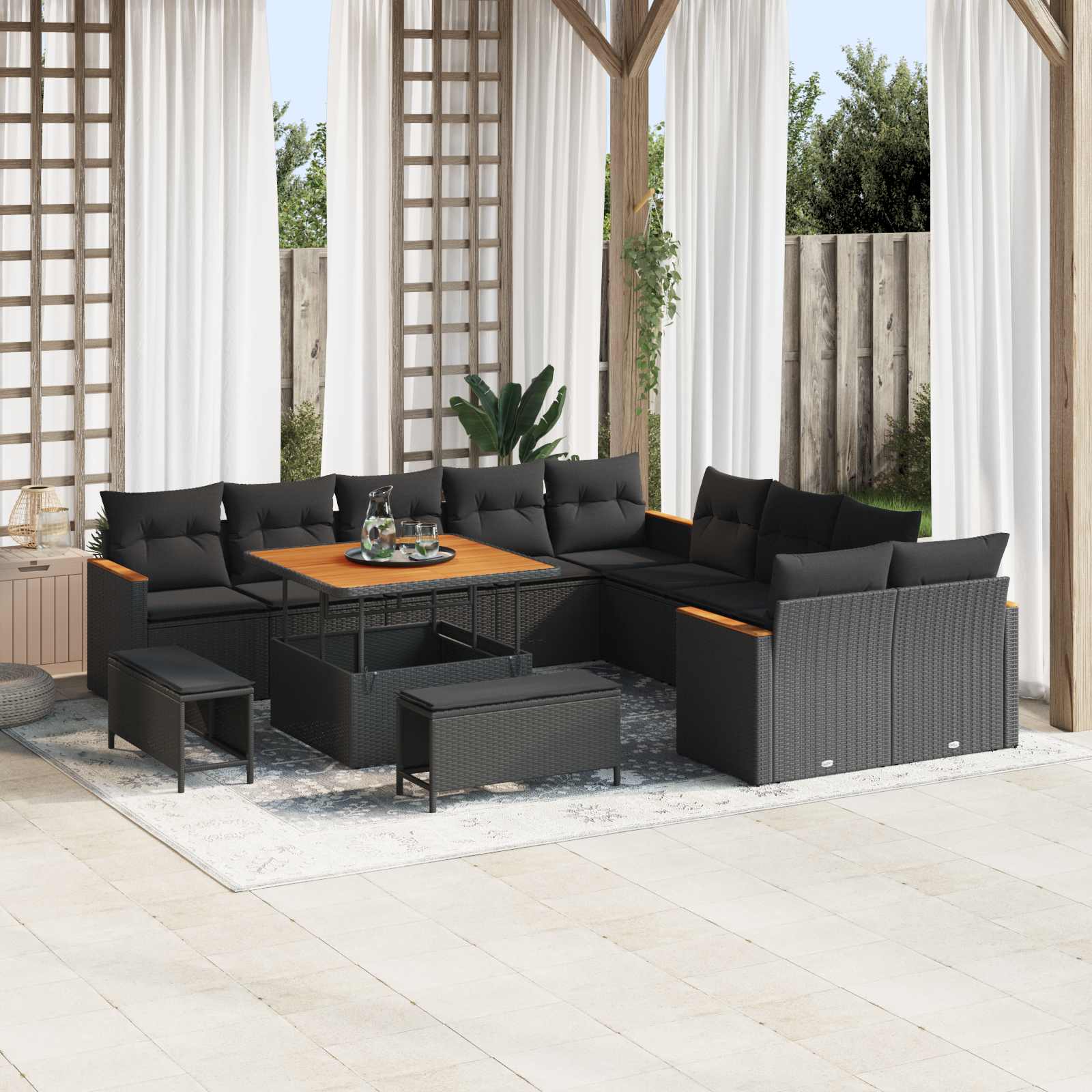Conjunto de Sofás de Jardim 11 pcs Bege Polirratan