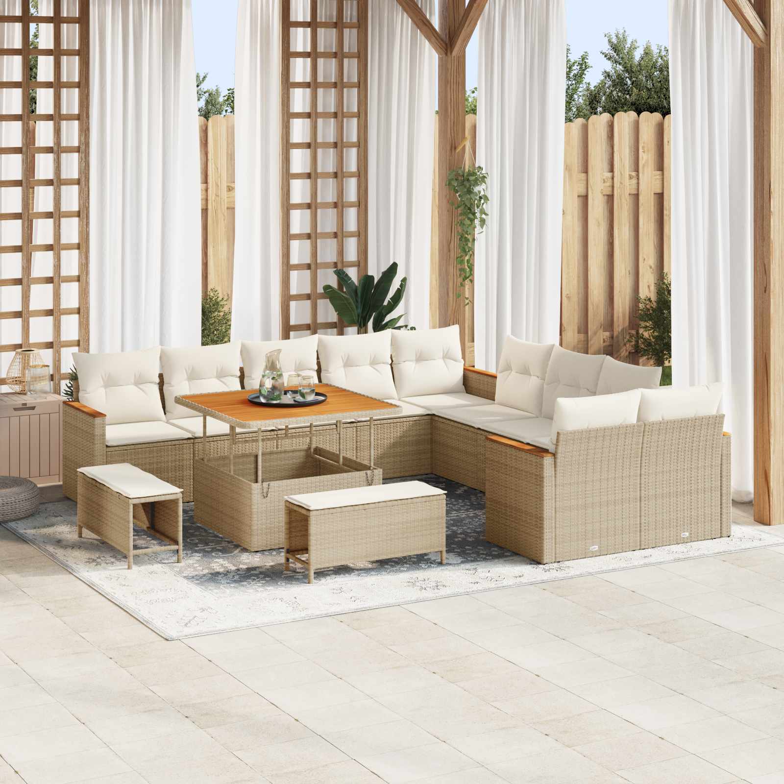 Conjunto de Sofás de Jardim 11 pcs Bege Polirratan