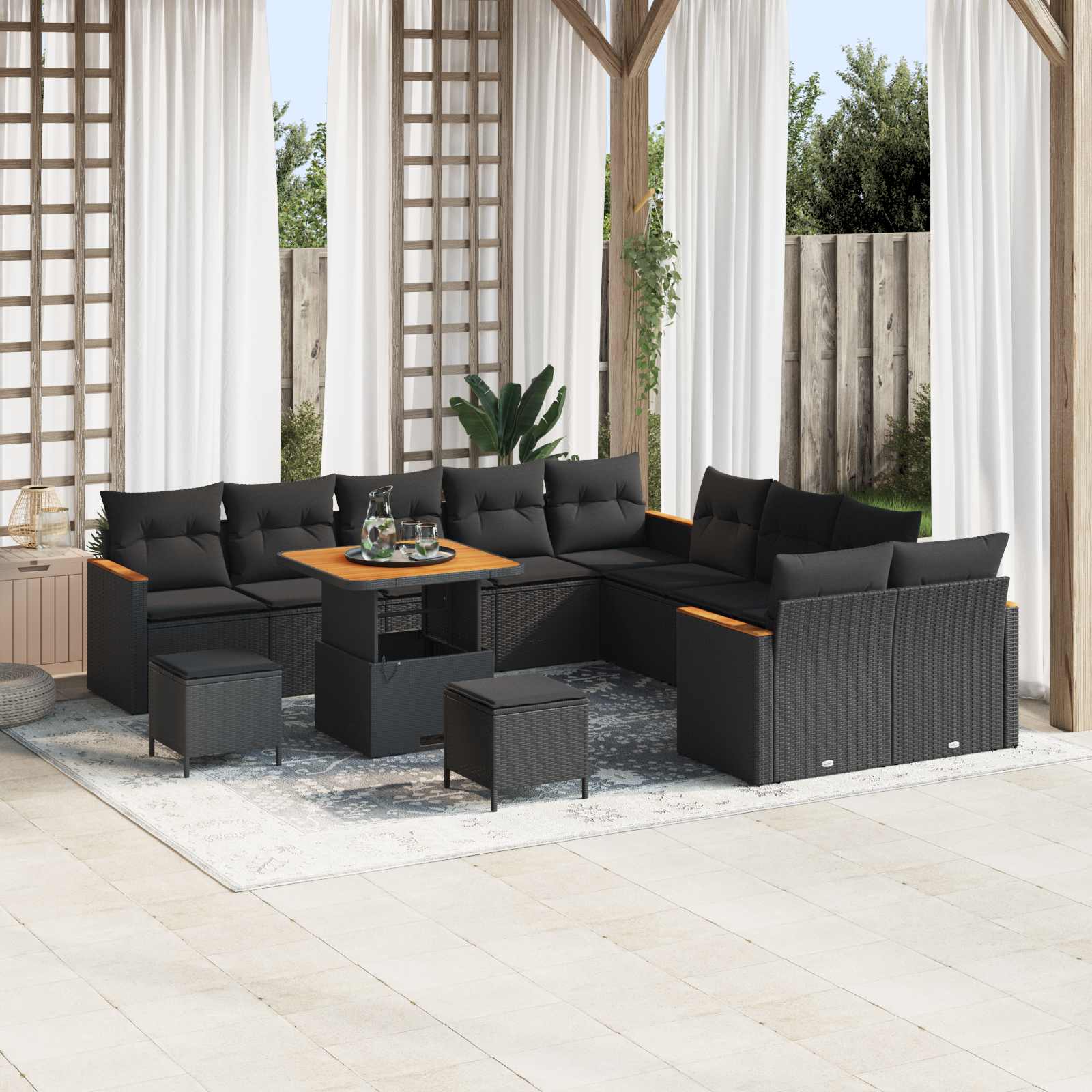 Conjunto de Sofás de Jardim 11 pcs Bege Polirratan