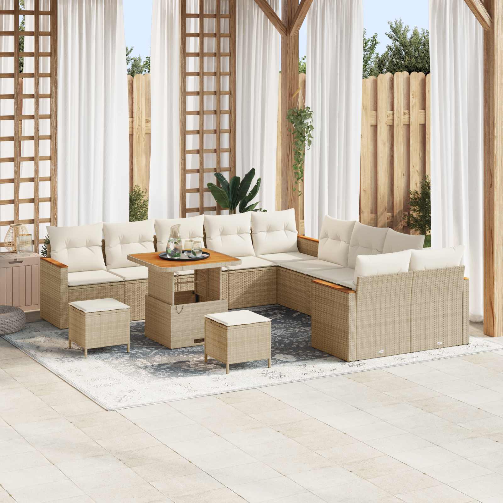 Conjunto de Sofás de Jardim 11 pcs Bege Polirratan