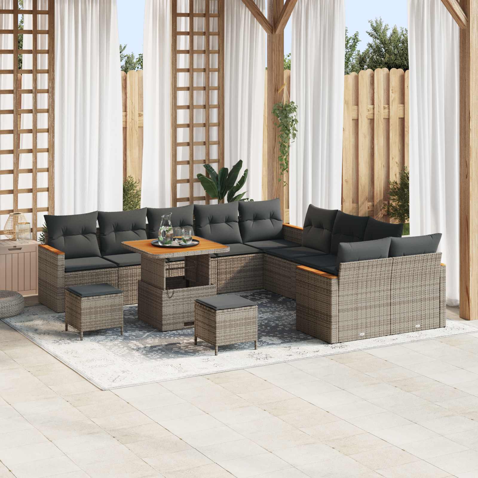 Conjunto de Sofás de Jardim 11 pcs Bege Polirratan