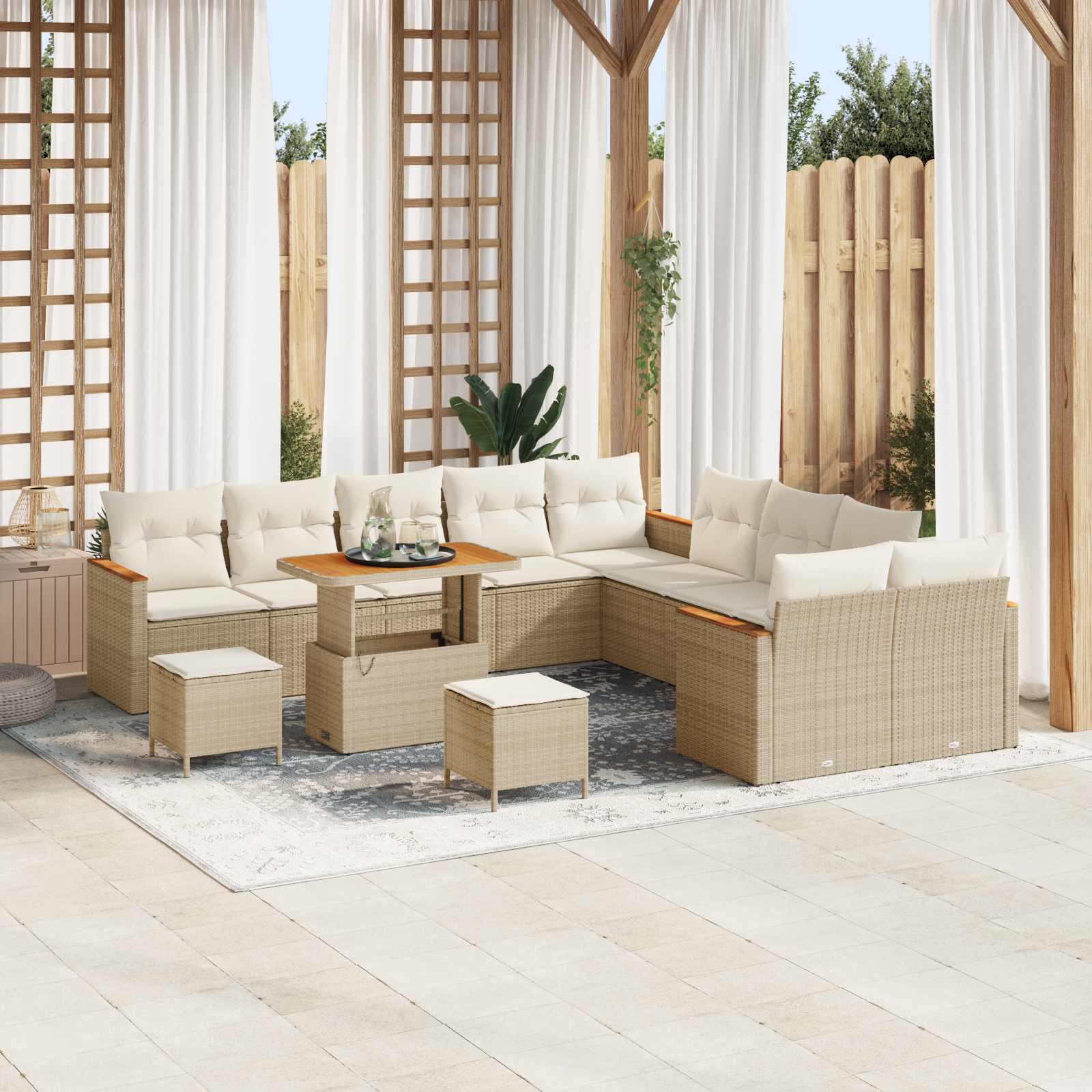 Conjunto de Sofás de Jardim 11 pcs Bege Polirratan