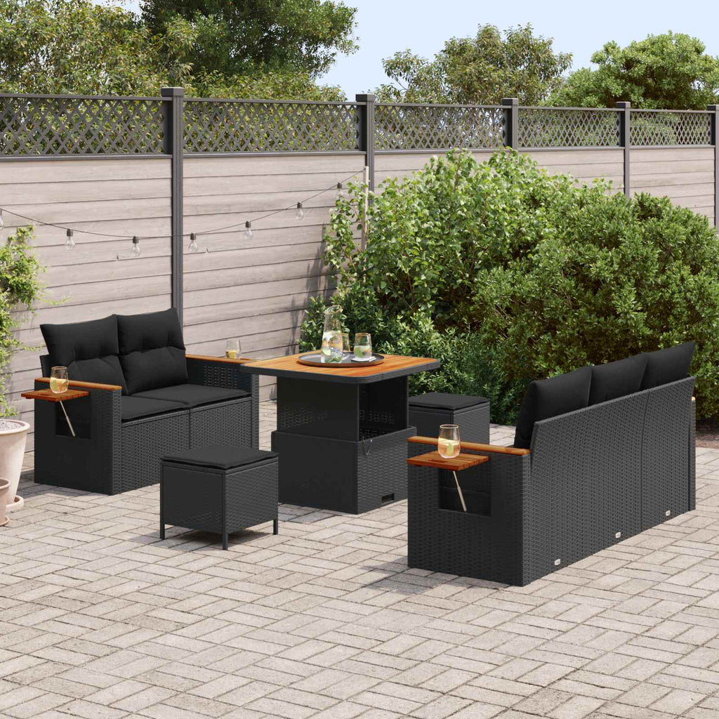 Conjunto de sofás de jardín 8 pcs Negro ratán sintético