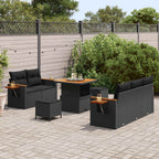 Conjunto de sofás de jardín 8 pcs Negro ratán sintético
