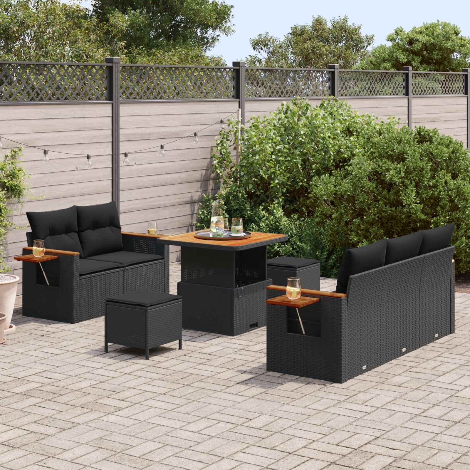 Conjunto de sofás de jardín 8 pcs Negro ratán sintético