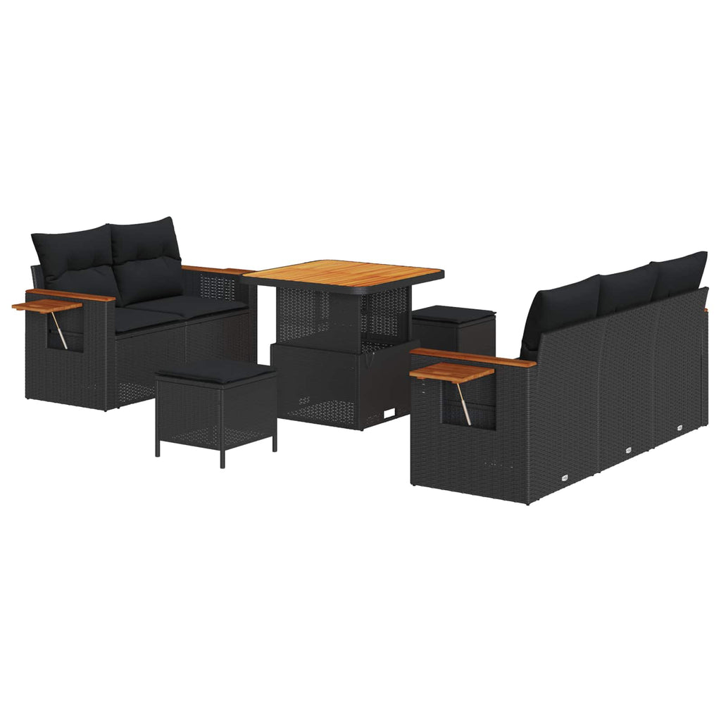 Conjunto de sofás de jardín 8 pcs Negro ratán sintético