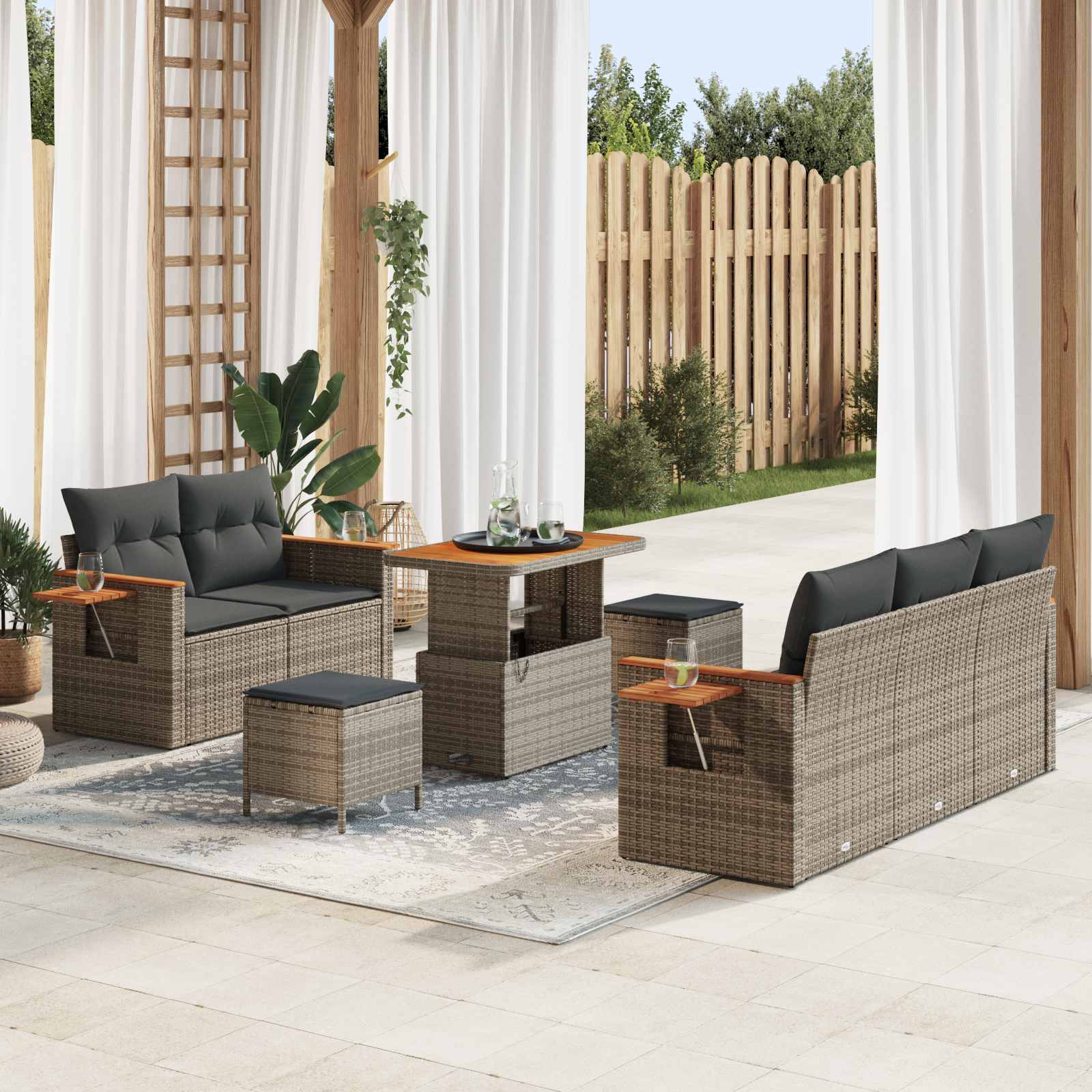 Conjunto de sofás de jardín 8 pcs Gris ratán sintético