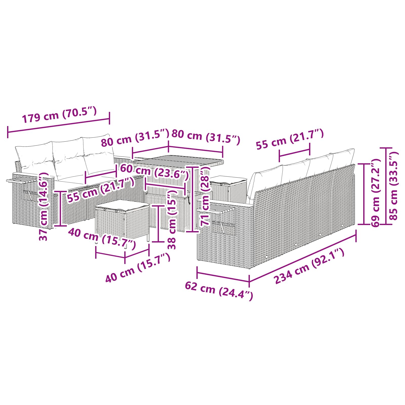 Conjunto de sofás de jardín 10 pcs Beige ratán sintético