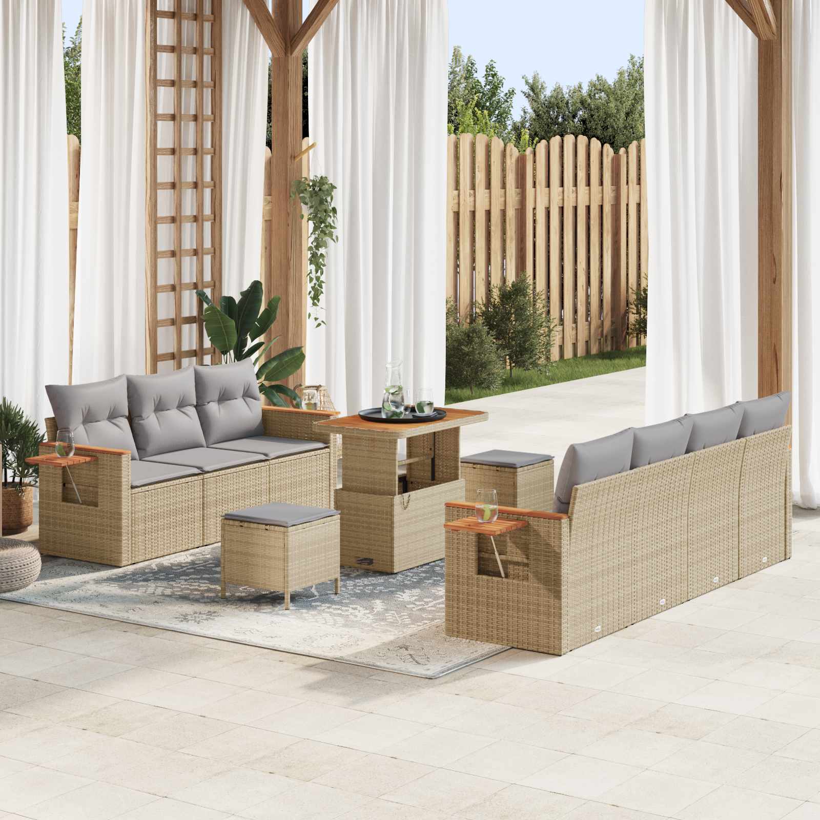 Conjunto de Sofás de Jardim 10 peças Bege vime sintético