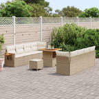 Conjunto de sofás de jardín 11 pcs Beige ratán sintético