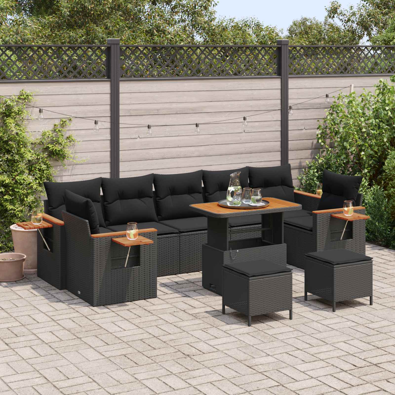 Conjunto de sofás de jardín 10 pcs Beige ratán sintético