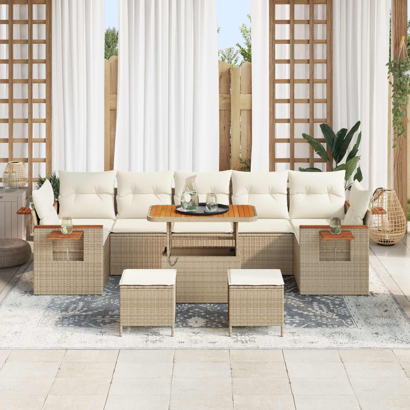 Conjunto de sofás de jardín 10 pcs Beige ratán sintético