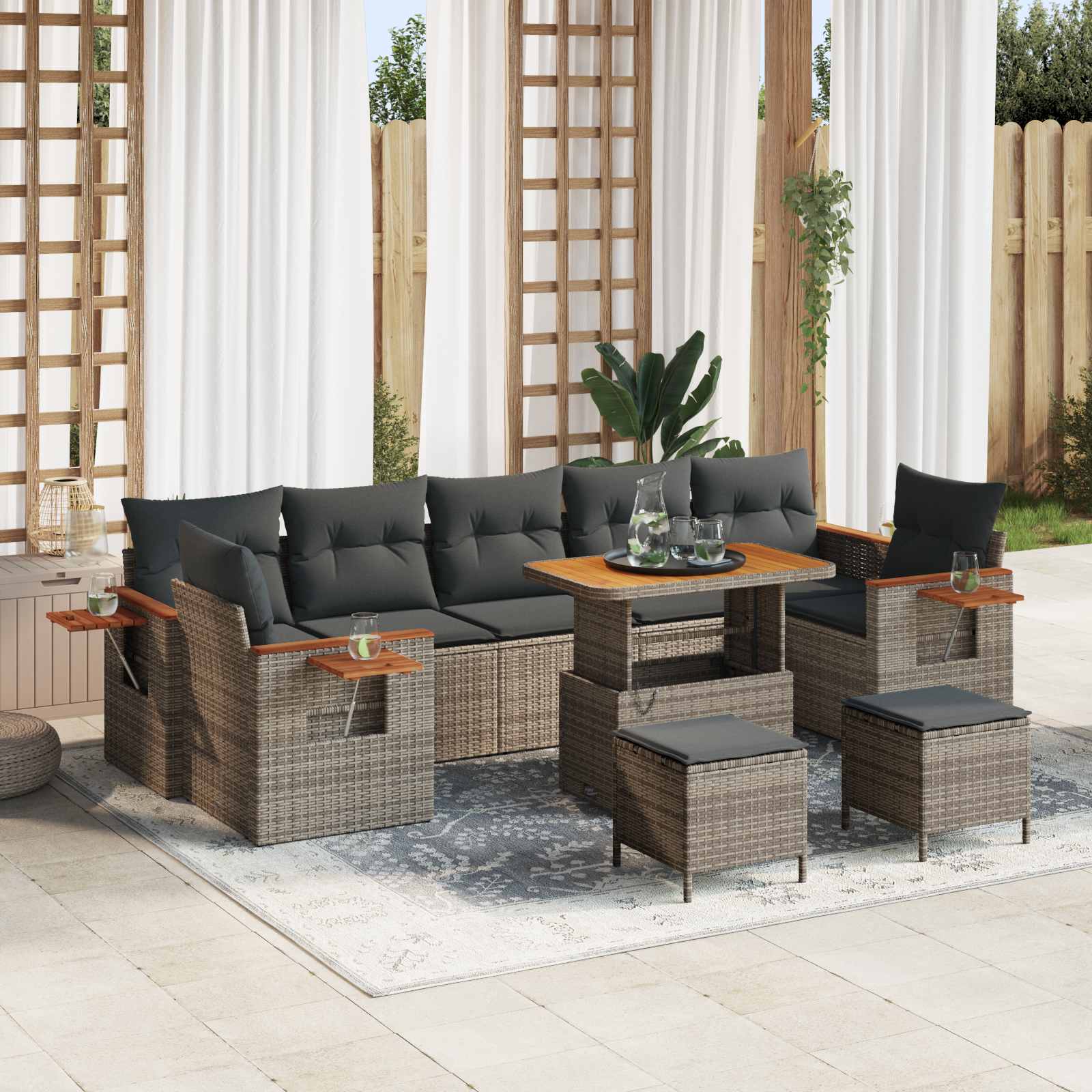 Conjunto de sofás de jardín 10 pcs Beige ratán sintético