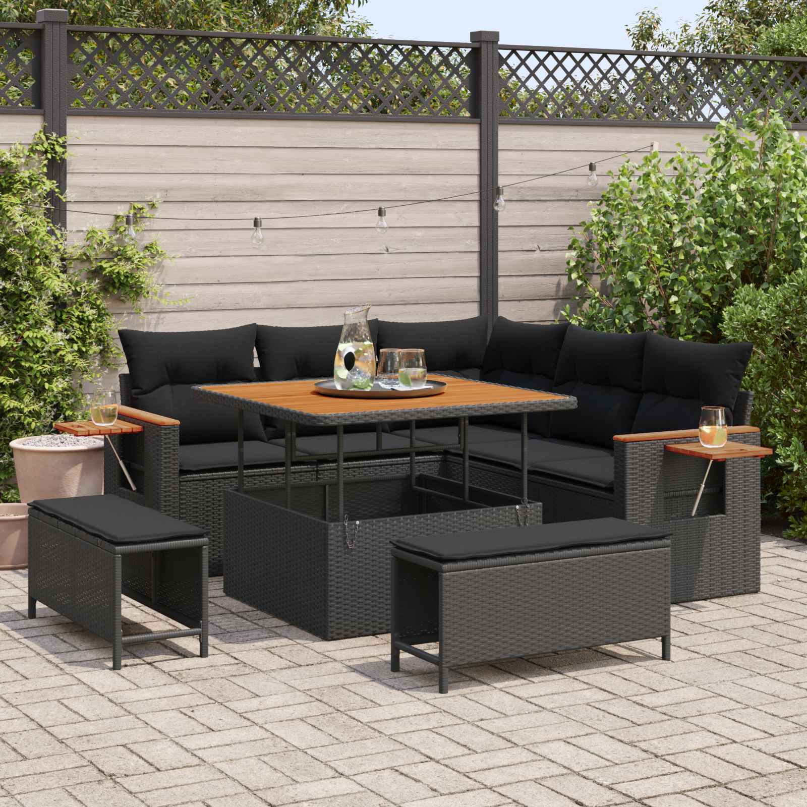 Conjunto de sofás de jardín 8 pcs Beige ratán sintético