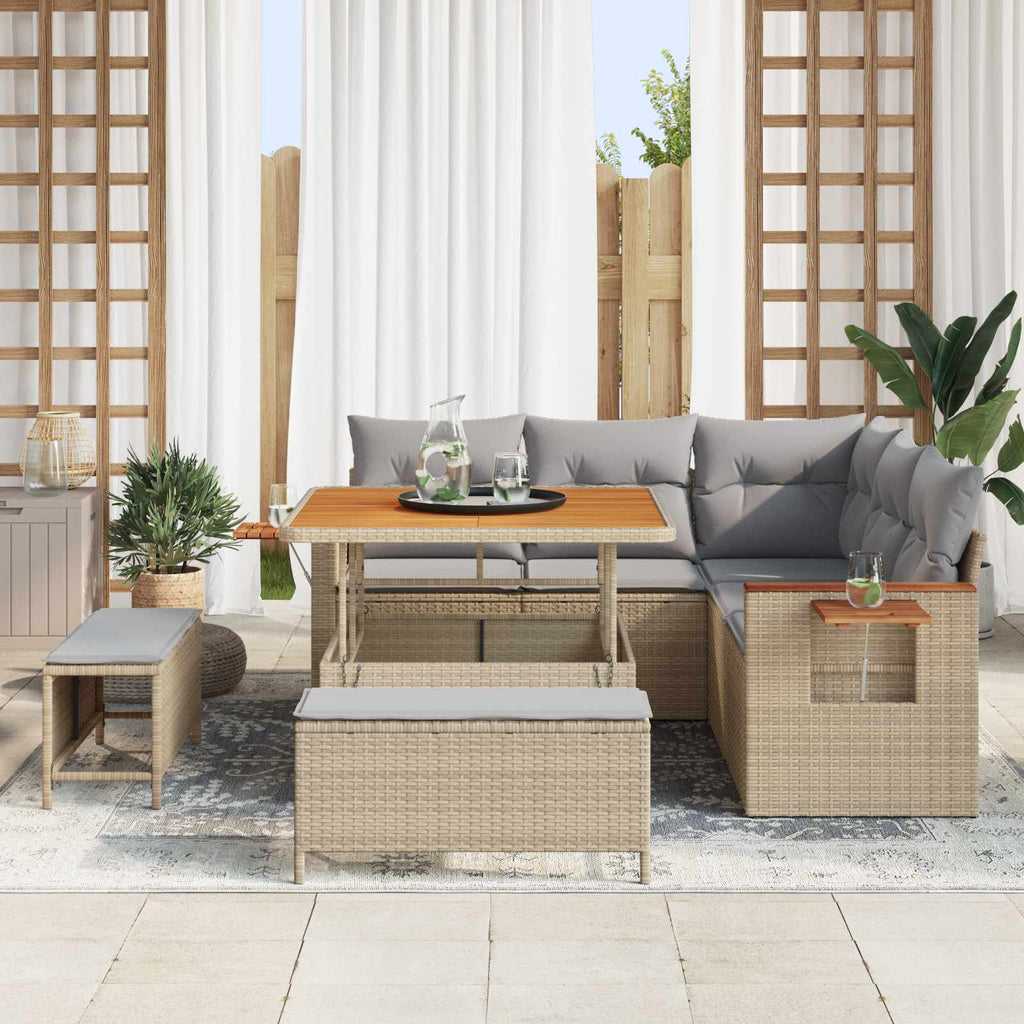 Conjunto de sofás de jardín 8 pcs Beige ratán sintético