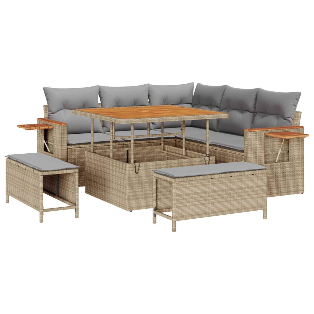 Conjunto de sofás de jardín 8 pcs Beige ratán sintético