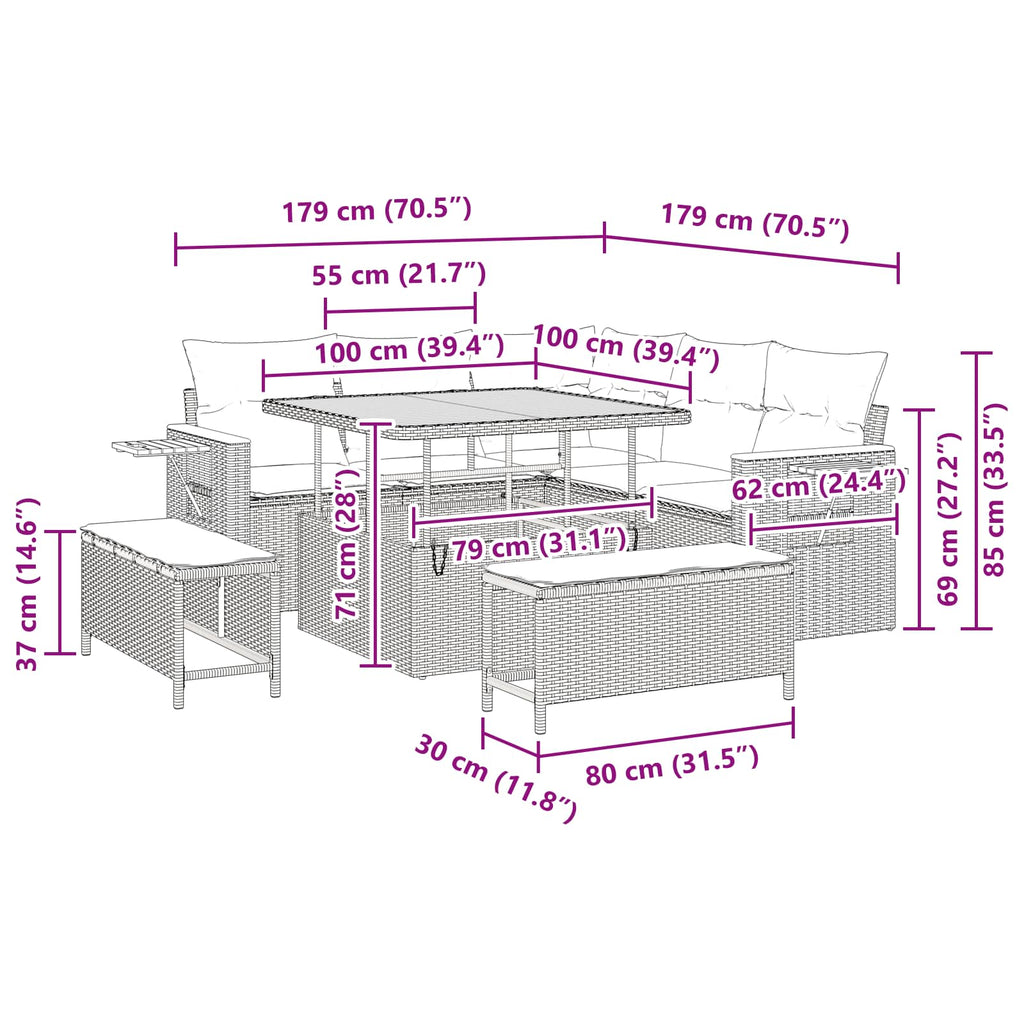 Conjunto de sofás de jardín 8 pcs Beige ratán sintético