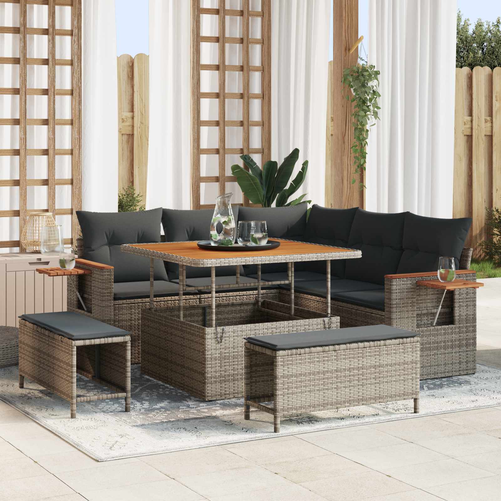Conjunto de sofás de jardín 8 pcs Beige ratán sintético