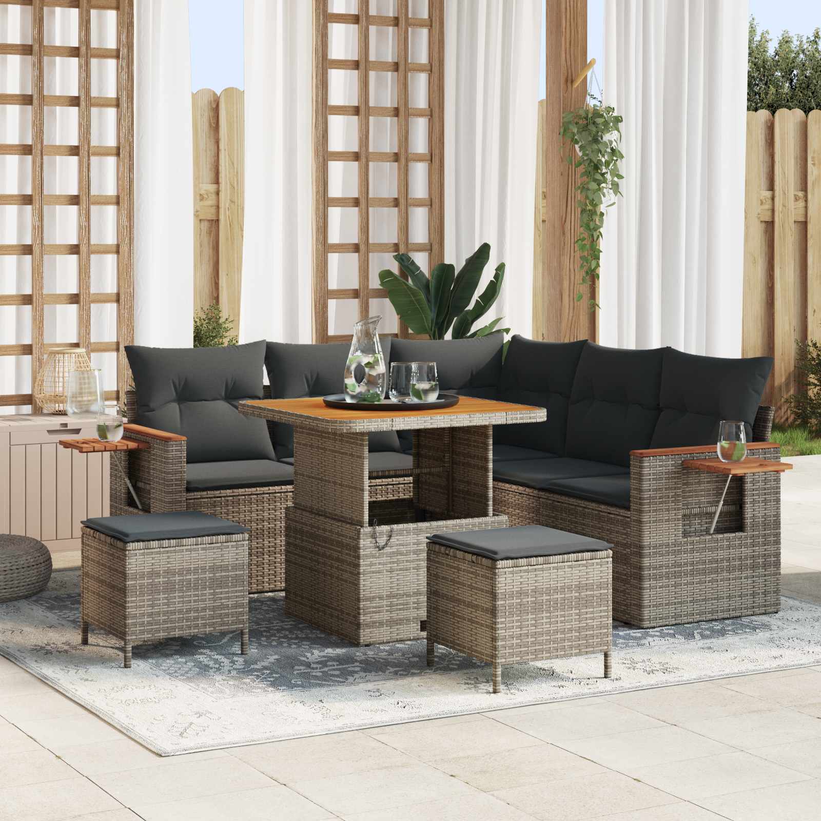 Conjunto de sofás de jardín 8 pcs Beige ratán sintético