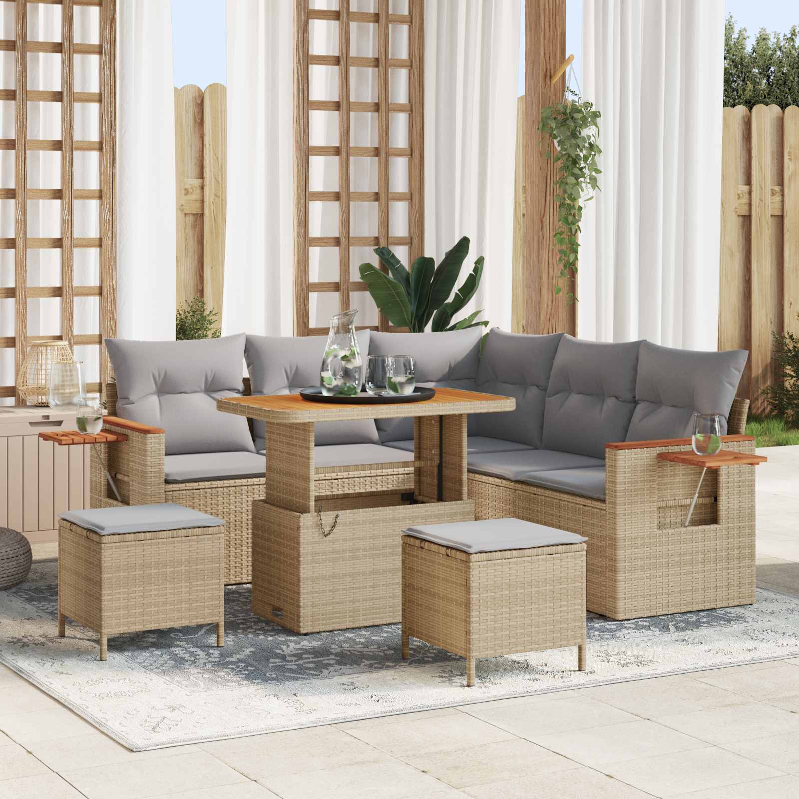 Conjunto de sofás de jardín 8 pcs Beige ratán sintético