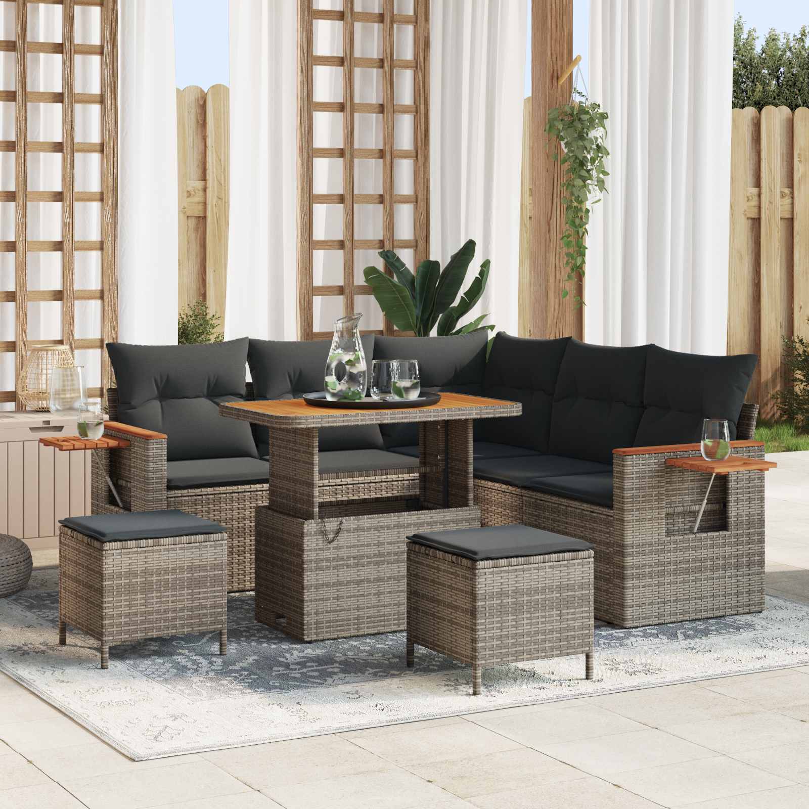 Conjunto de sofás de jardín 8 pcs Beige ratán sintético