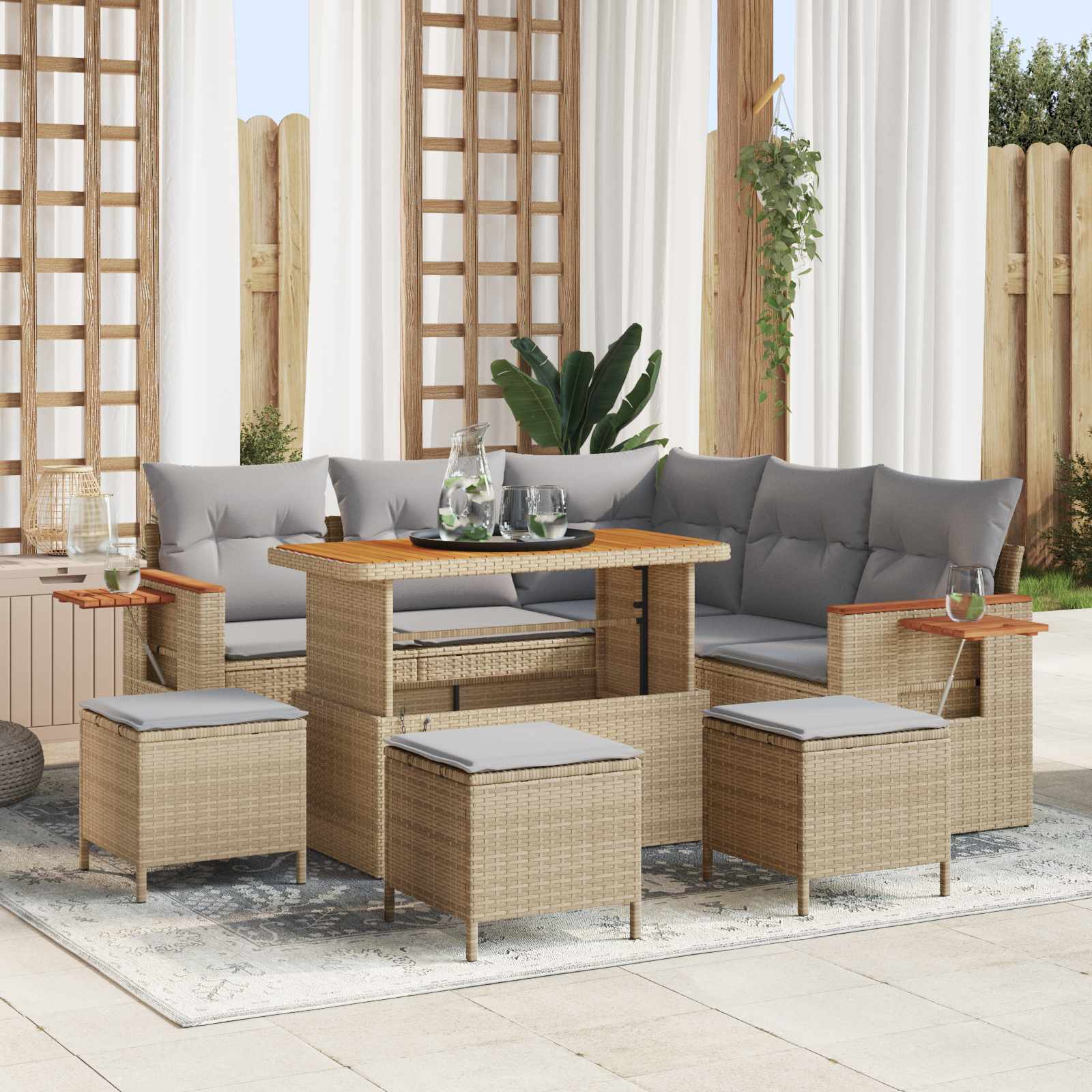 Conjunto de sofás de jardín 8 pcs Beige ratán sintético