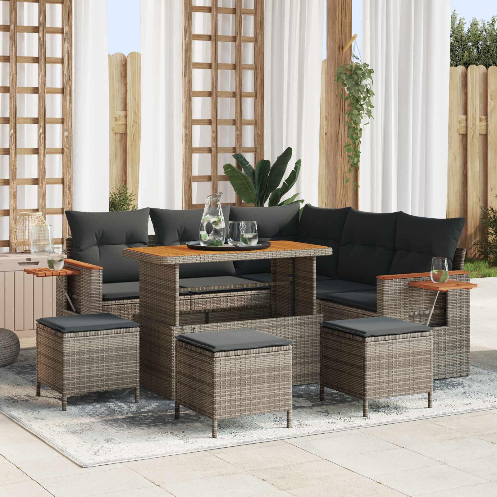 Conjunto de sofás de jardín 8 pcs Beige ratán sintético