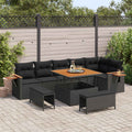 Conjunto de sofás de jardín 9 pcs Negro ratán sintético