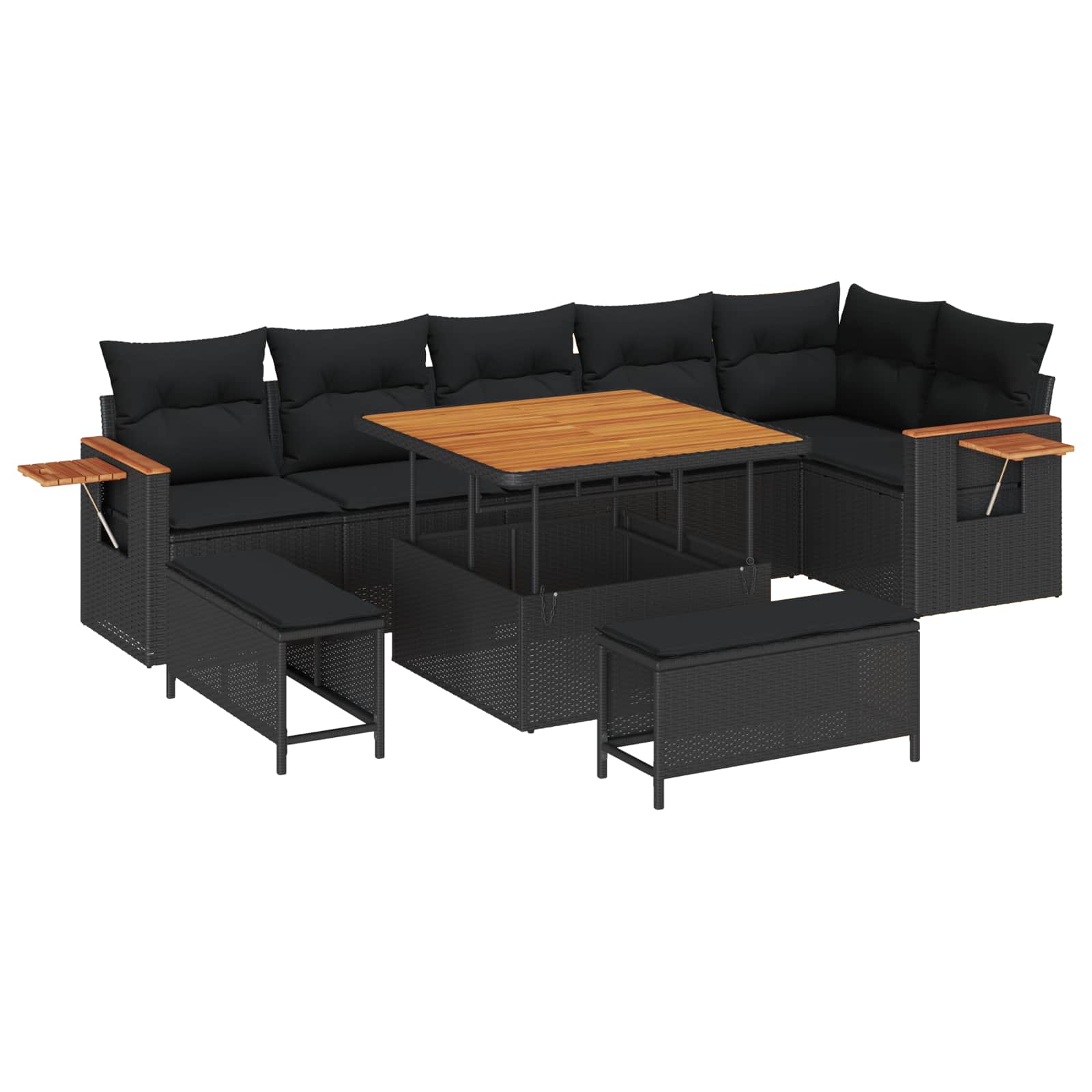 Conjunto de sofás de jardín 9 pcs Negro ratán sintético
