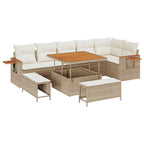 Conjunto de sofás de jardín 9 pcs Beige ratán sintético