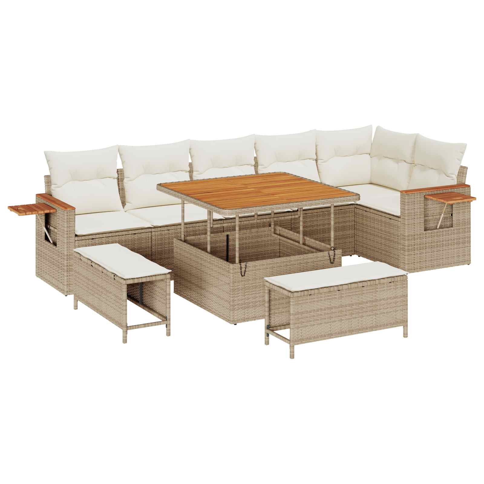 Conjunto de sofás de jardín 9 pcs Beige ratán sintético