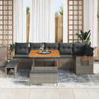 Conjunto de sofás de jardín 9 pcs Gris ratán sintético