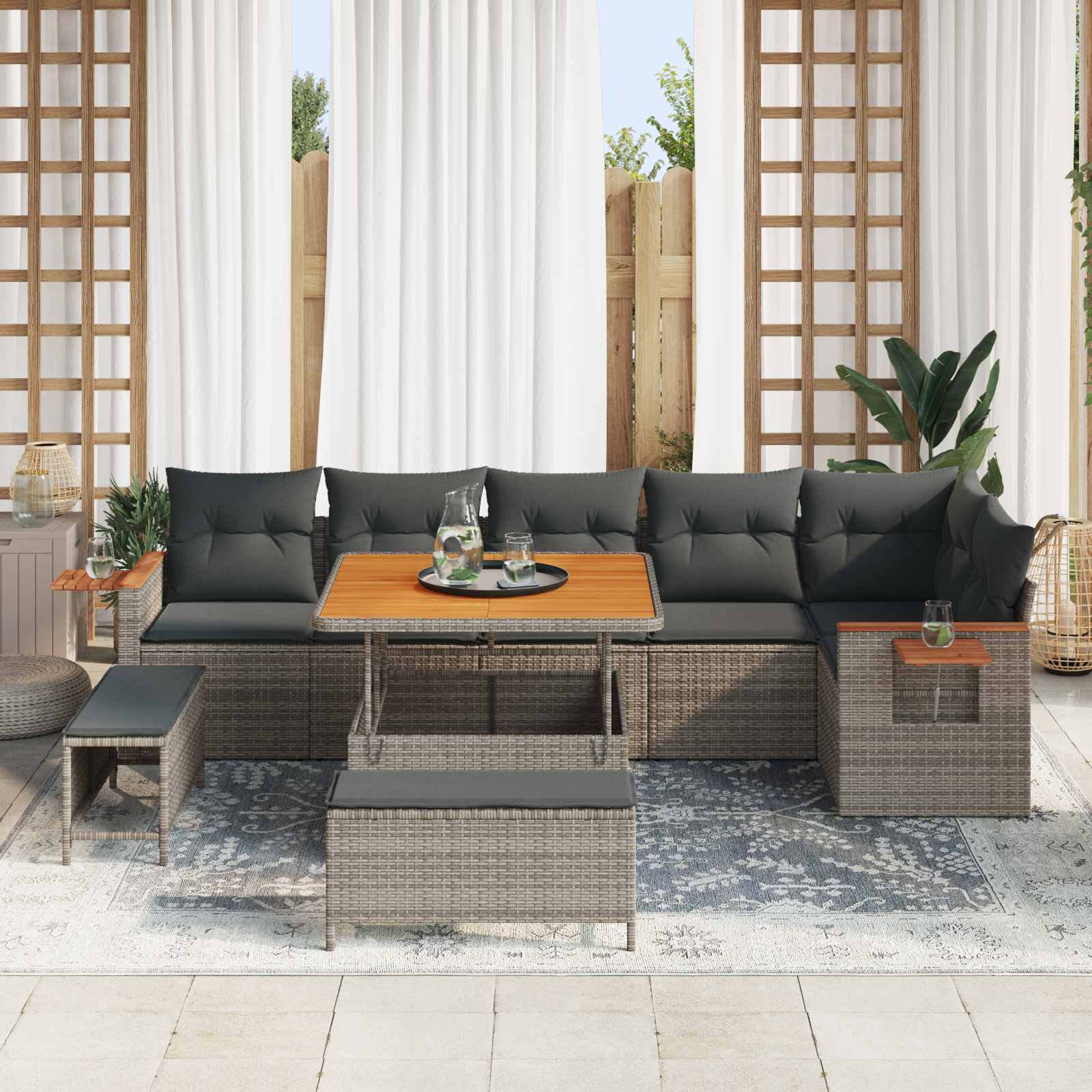 Conjunto de sofás de jardín 9 pcs Gris ratán sintético