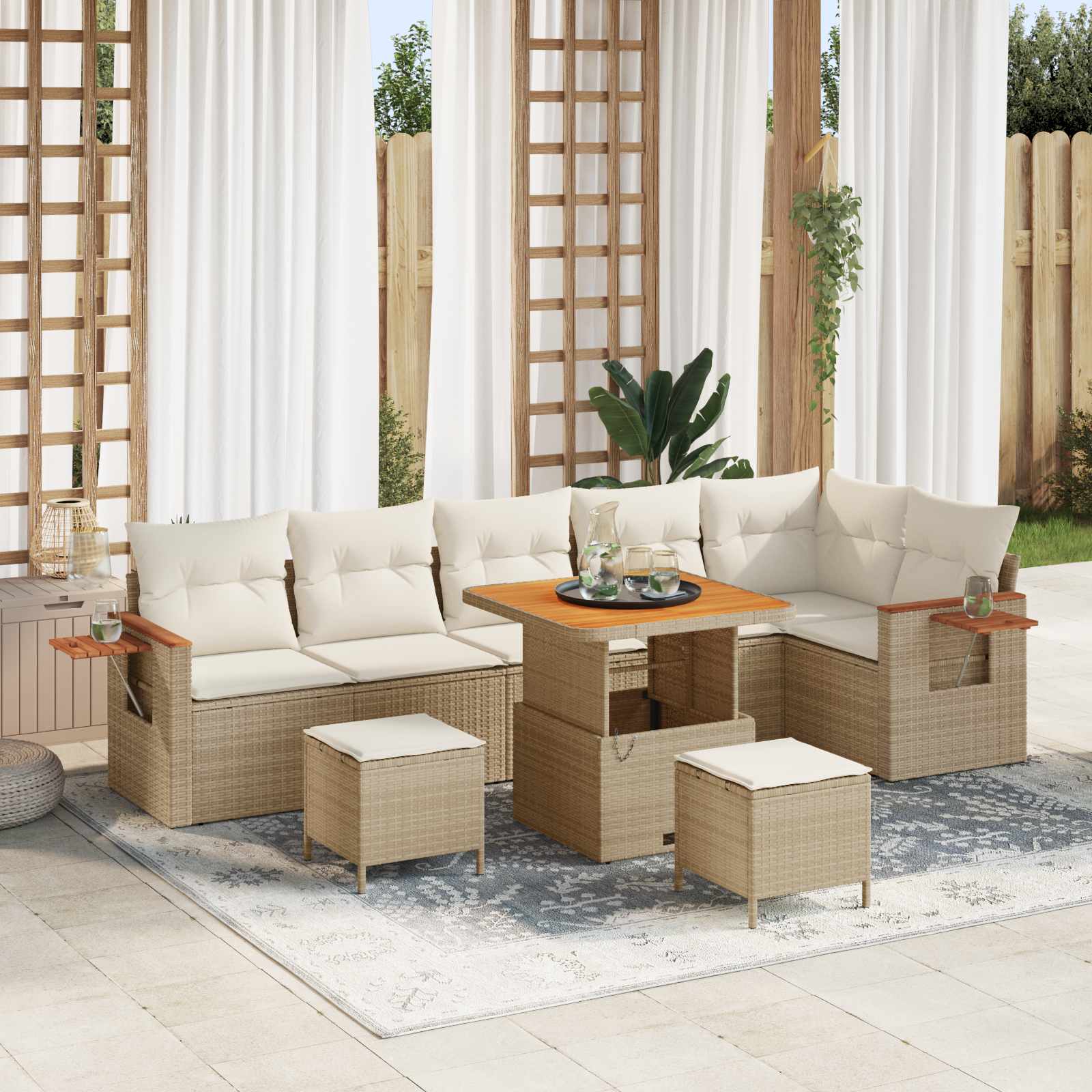 Conjunto de sofás de jardim 9 pcs Vime sintético Bege
