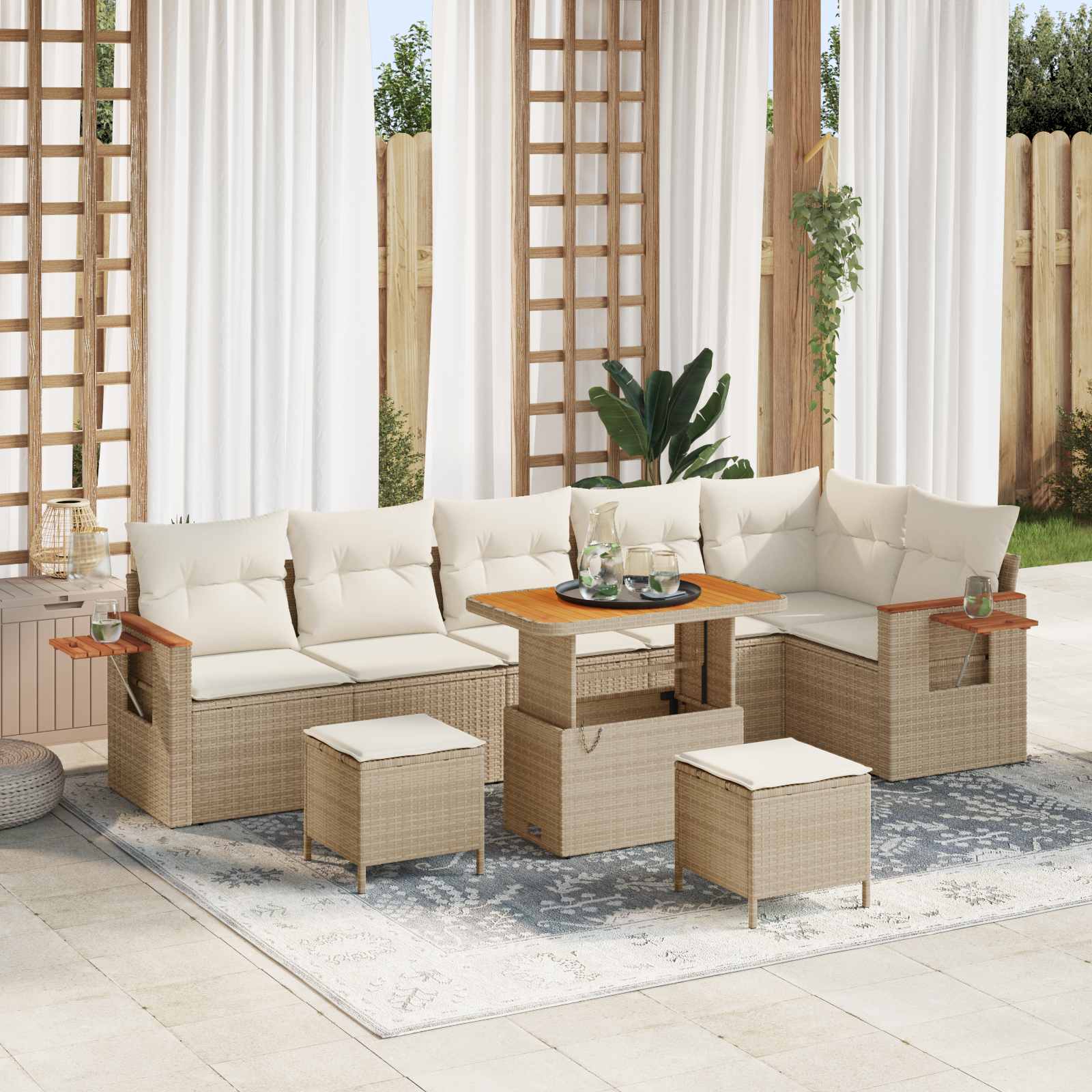 Conjunto de sofás de jardim 9 pcs Vime sintético Bege