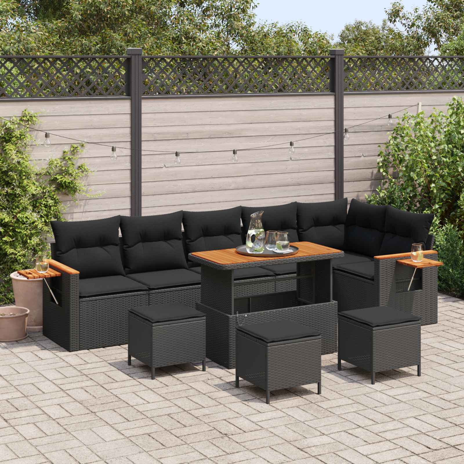 Conjunto de sofás de jardim 10 peças Vime sintético preto