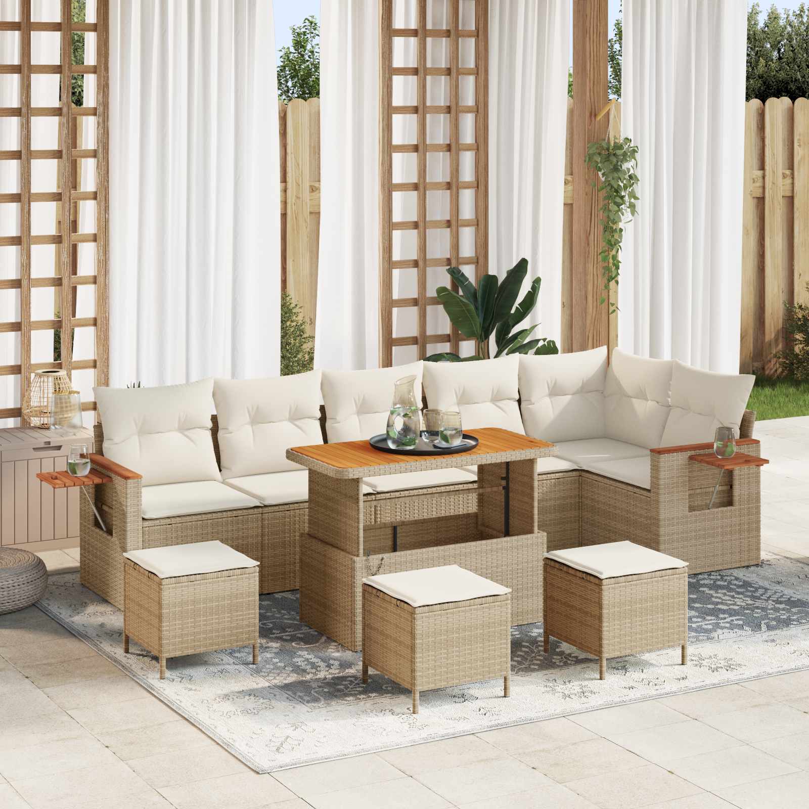 Conjunto de Sofás de Jardim 10 peças Bege vime sintético
