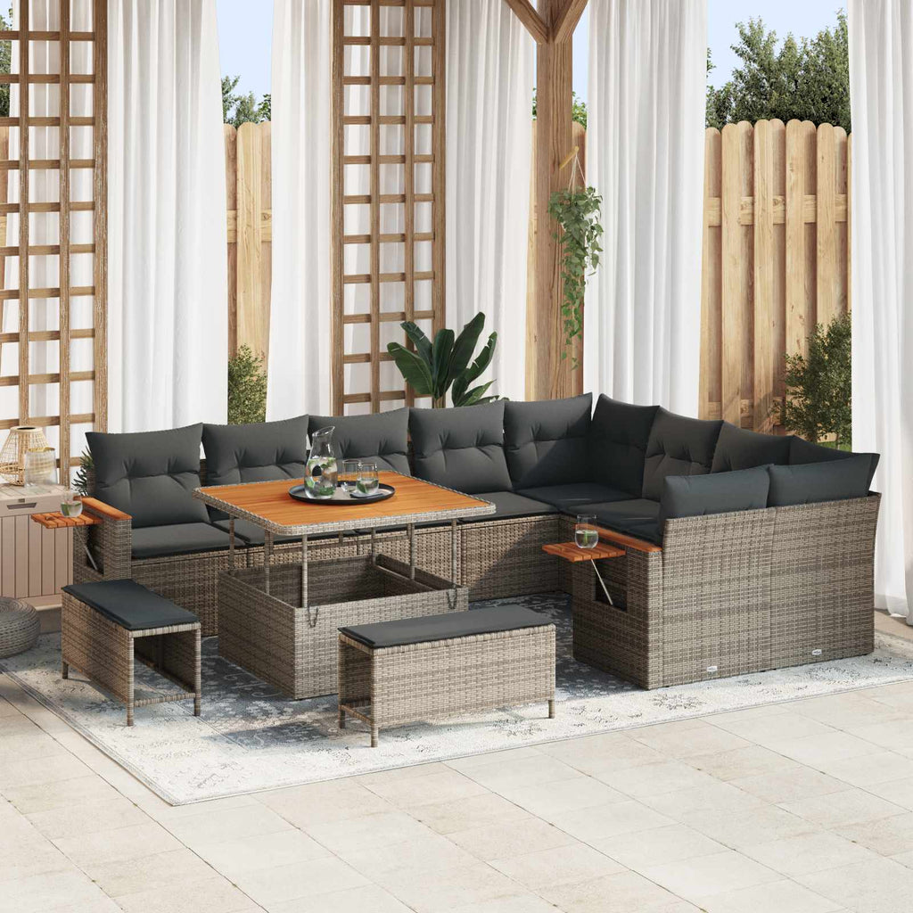 Conjunto de sofás de jardín 12 pcs Beige ratán sintético
