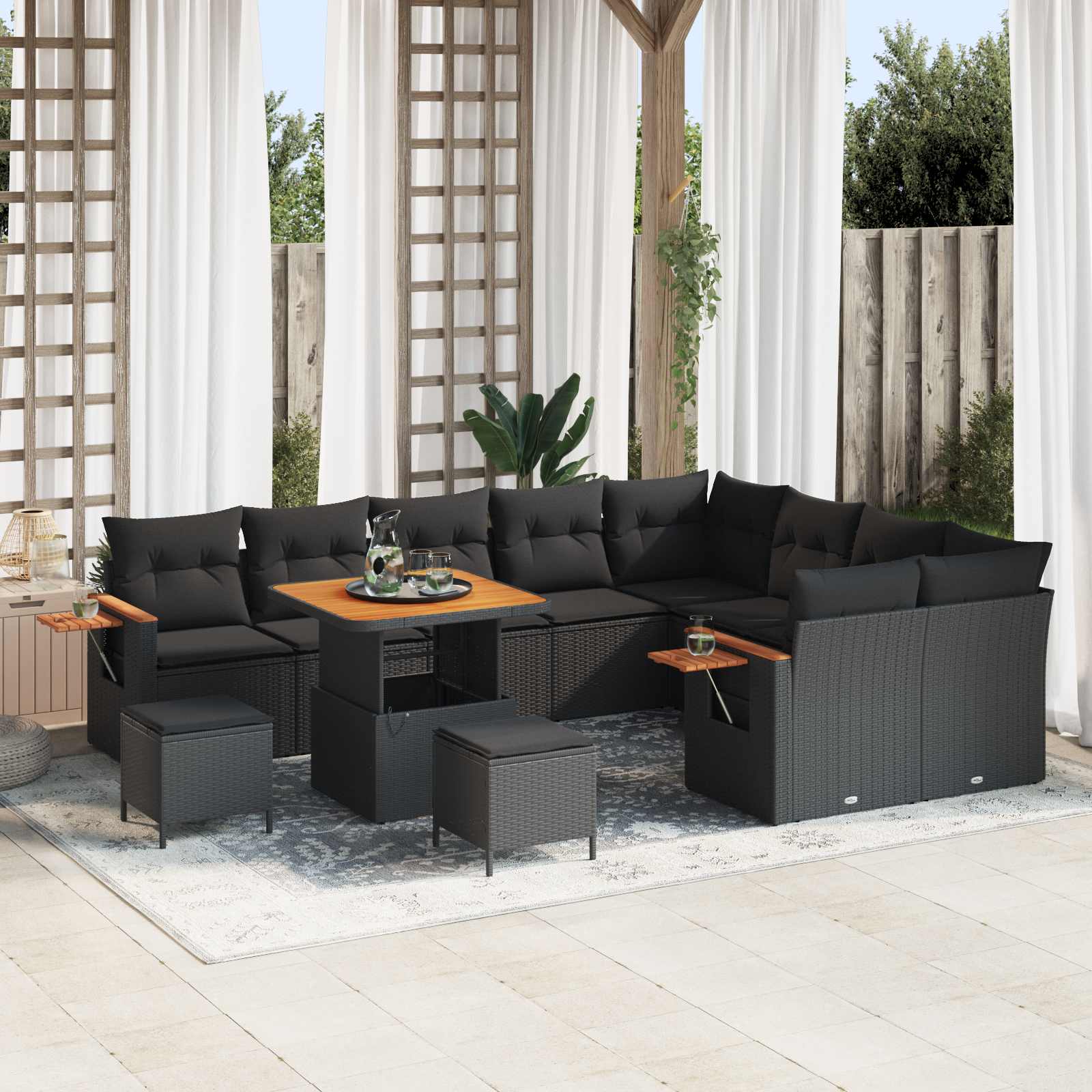 Conjunto de sofás de jardín 12 pcs Beige ratán sintético
