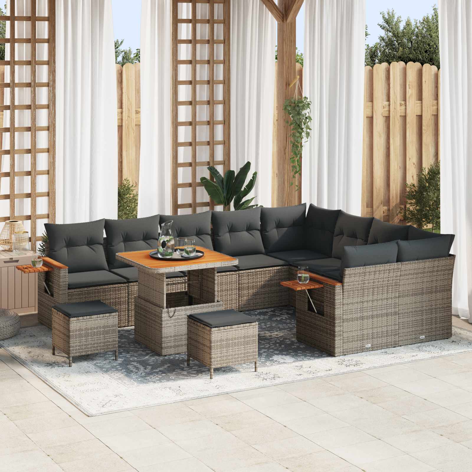 Conjunto de sofás de jardín 12 pcs Beige ratán sintético