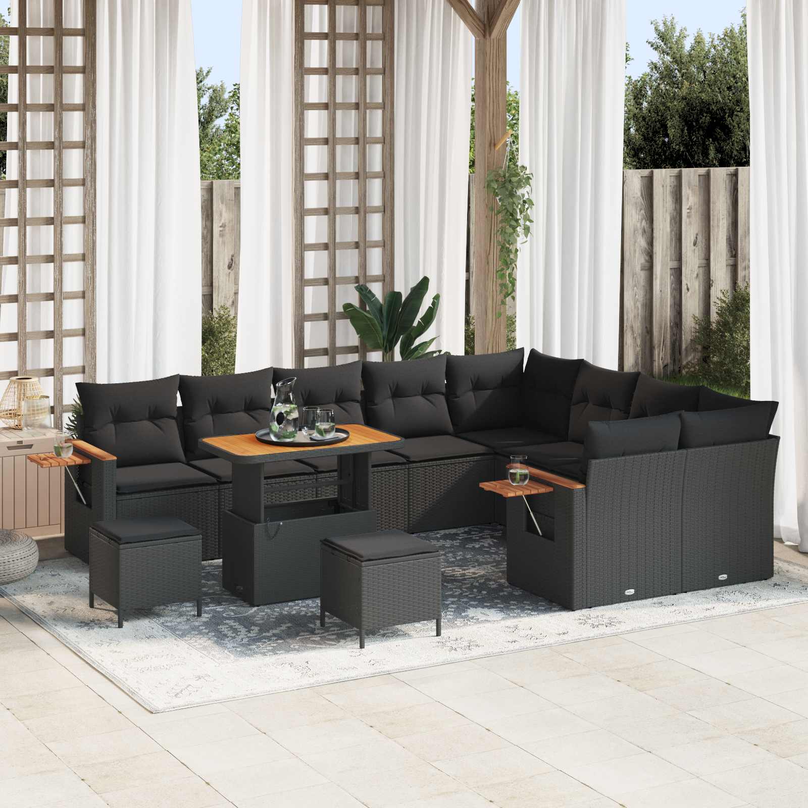 Conjunto de sofás de jardín 12 pcs Beige ratán sintético