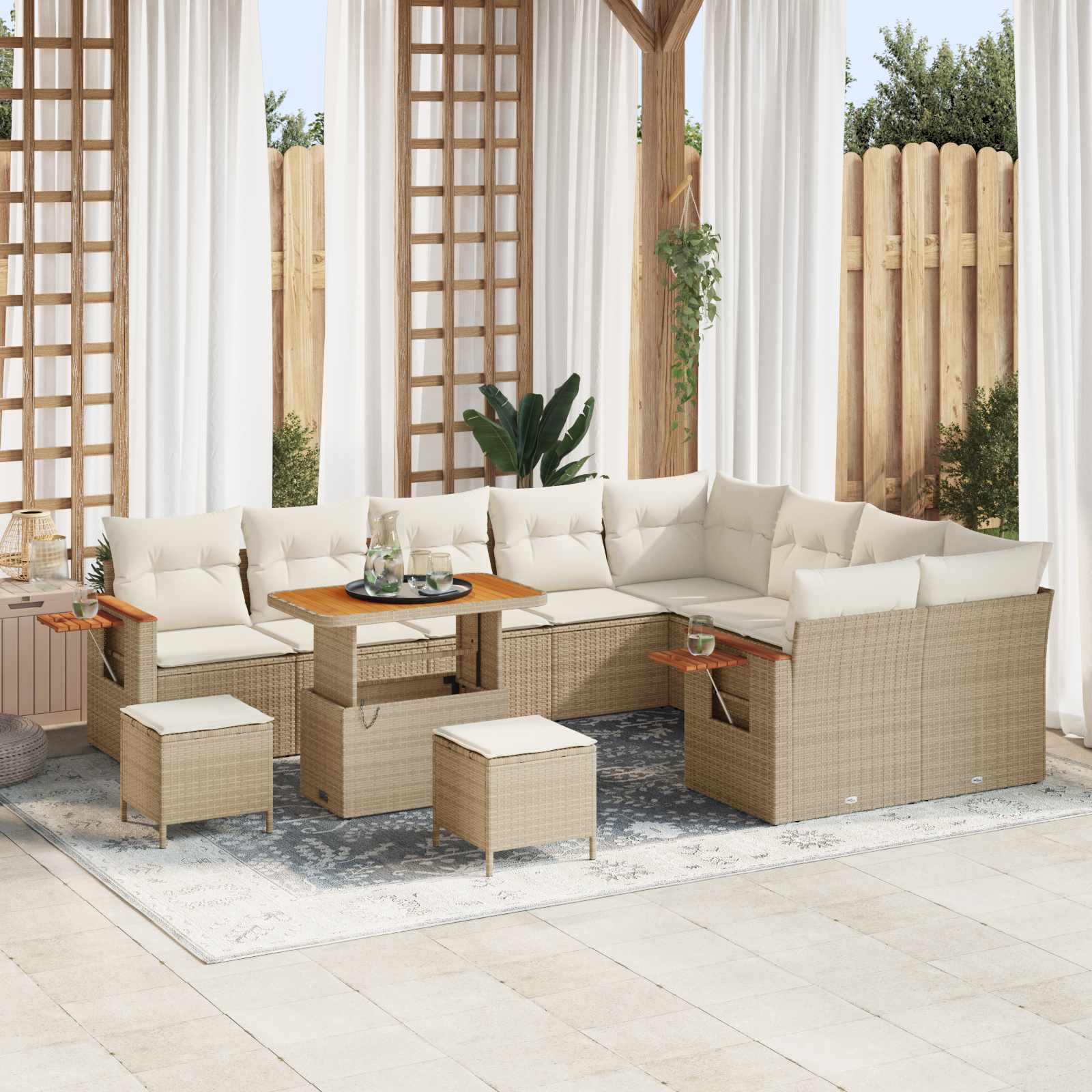 Conjunto de sofás de jardín 12 pcs Beige ratán sintético