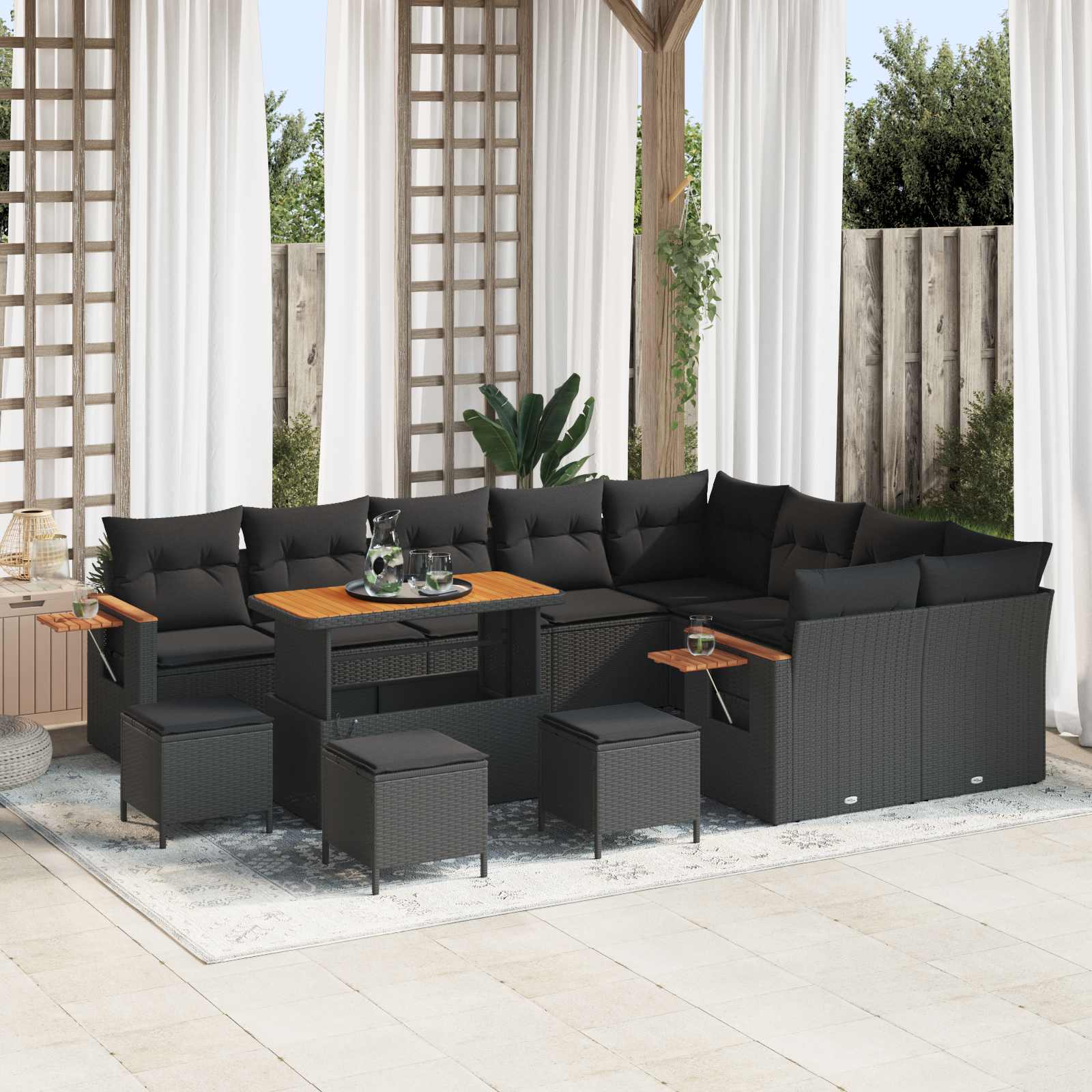 Conjunto de sofás de jardín 12 pcs Beige ratán sintético