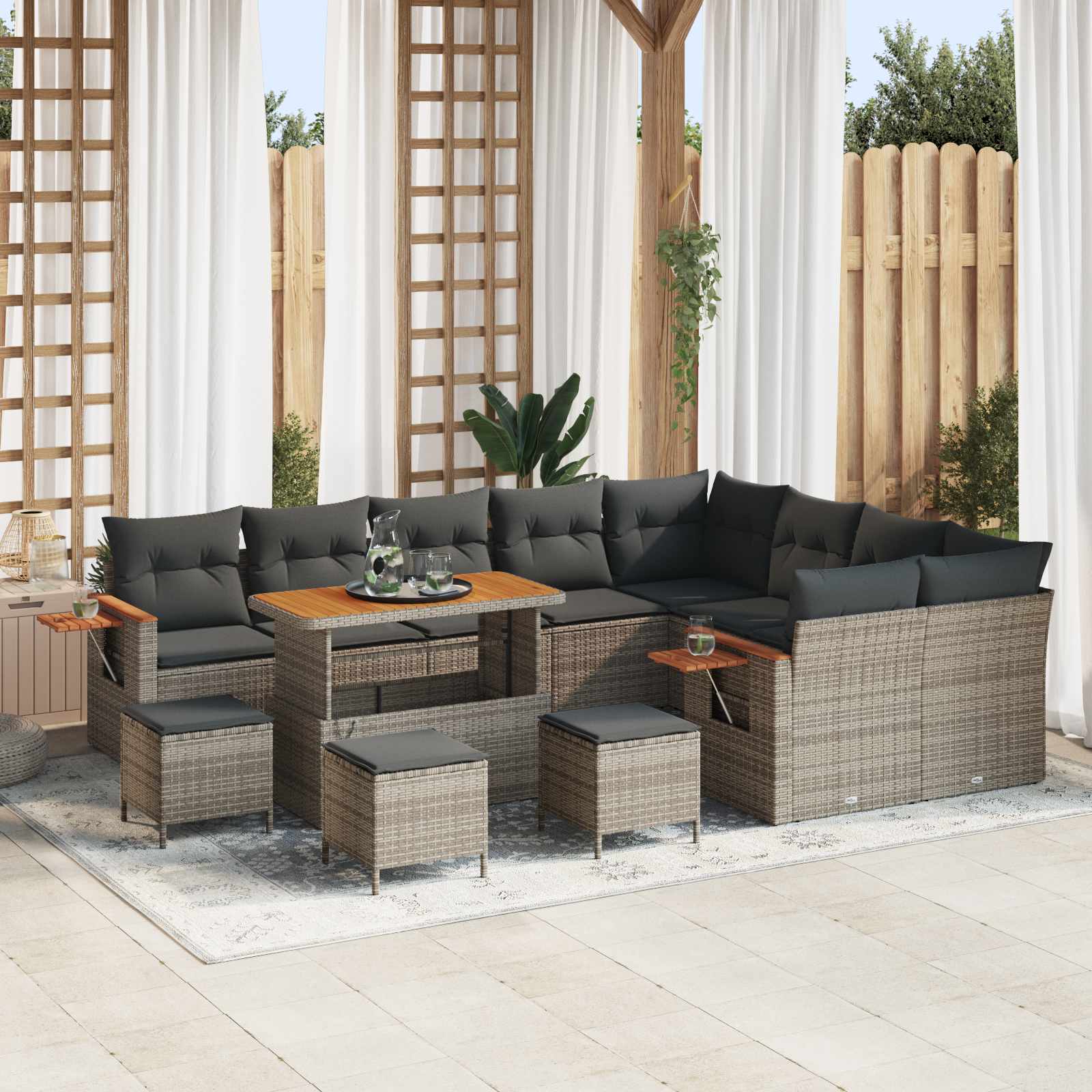 Conjunto de sofás de jardín 12 pcs Beige ratán sintético