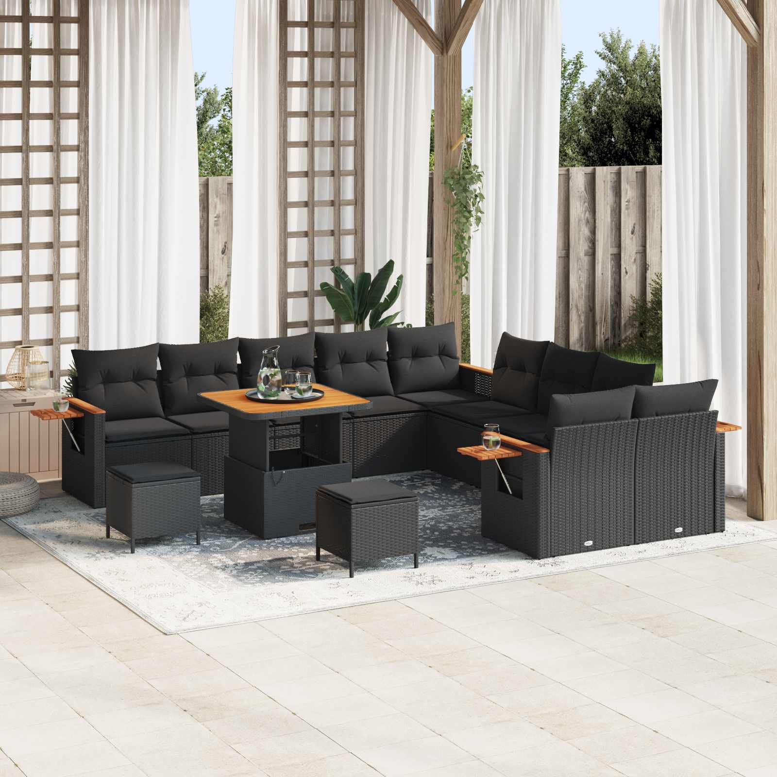 Conjunto de sofá de jardín 3 pcs Beige y blanco Poliratán