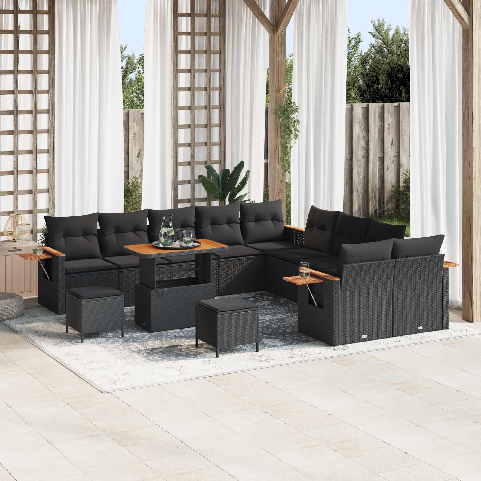 Conjunto de sofá de jardín 3 pcs Beige y blanco Poliratán