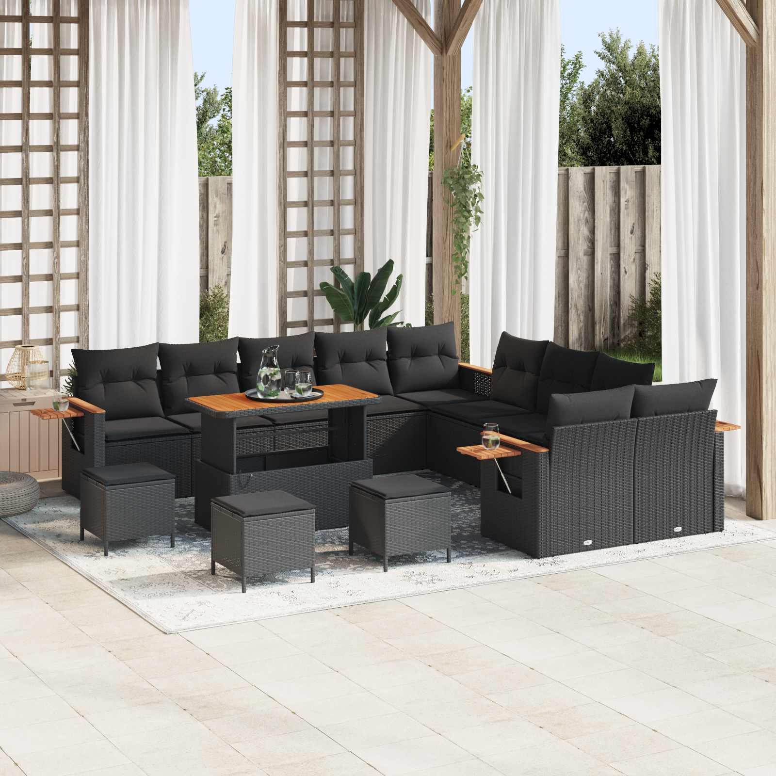 Conjunto de sofá de jardín 3 pcs Beige y blanco Poliratán