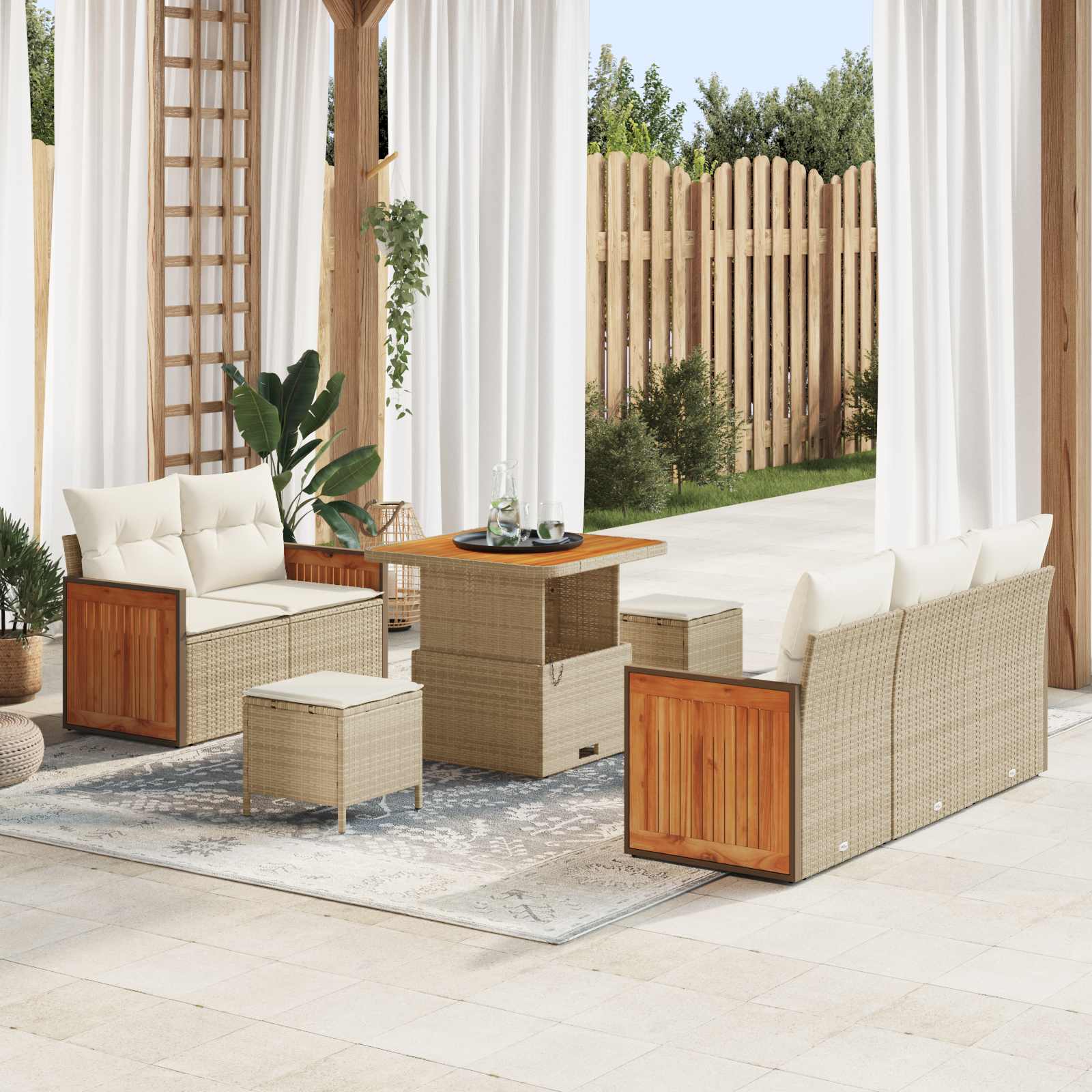 Conjunto de sofás de jardim com almofada 8 unid. Creme e Bege