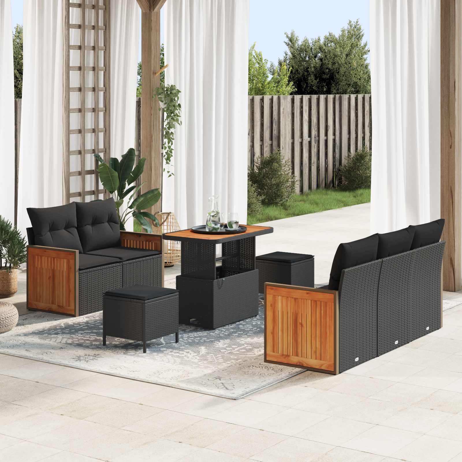 Conjunto de sofás de jardim com almofada 8 unid. Creme e Bege